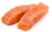 A piece of salmon on a white backgroundDescription automatically generated